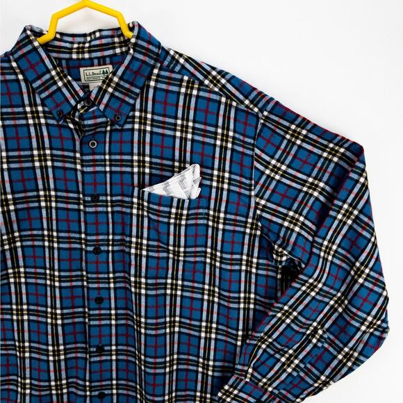 L.L. Bean Brushed Flannel Shirt Men’s XXL Red Blue Tartan Workwear Fall Layer - Picture 5 of 12